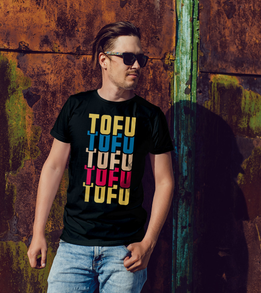 Tofu Vintage Vegan Vegetarian Foodie Retro Bold Colorful Stacked Text T-Shirt