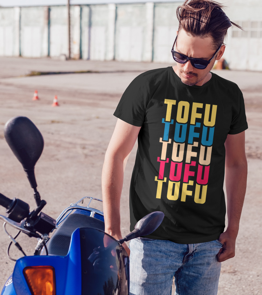 Tofu Vintage Vegan Vegetarian Foodie Retro Bold Colorful Stacked Text T-Shirt