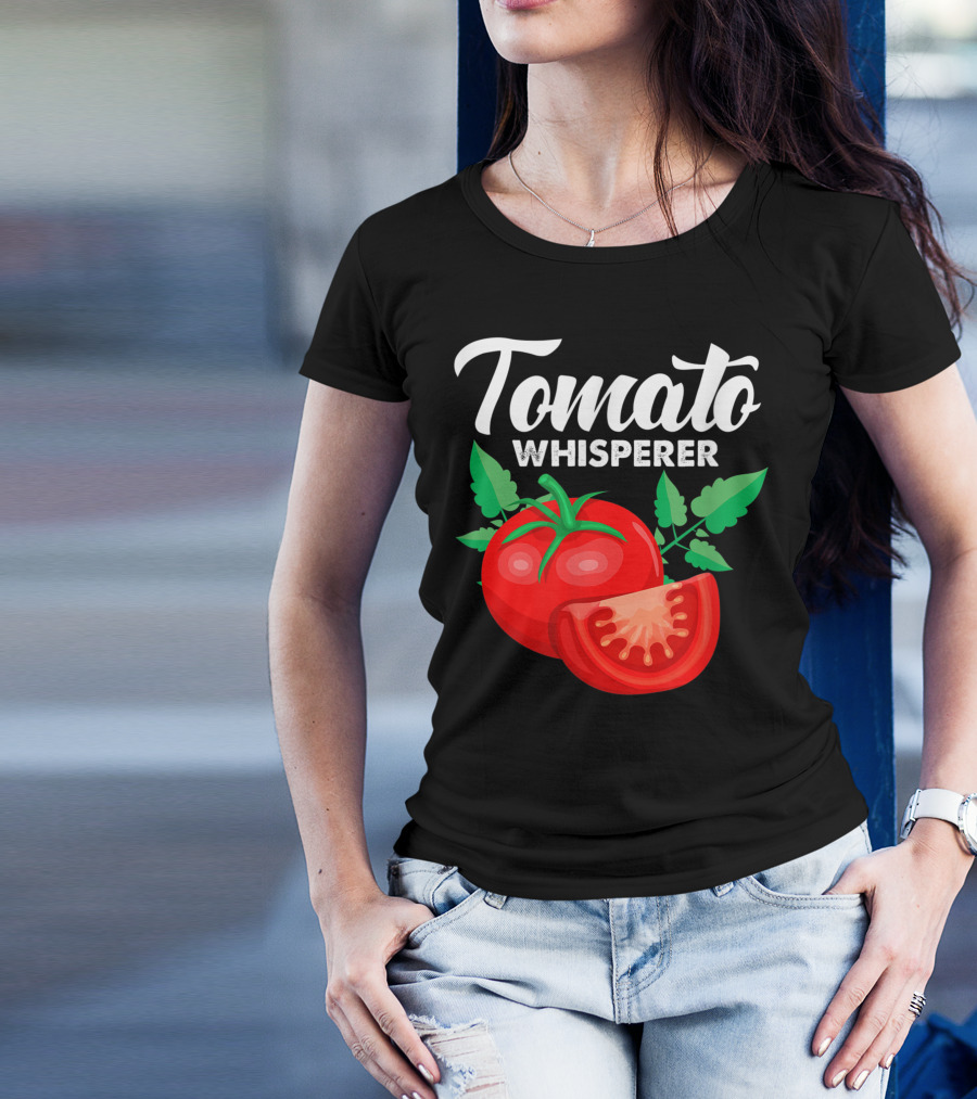 Tomato Whisperer Vegan Vegetarian Gardener Gardening Tomato With Leaves T-Shirt