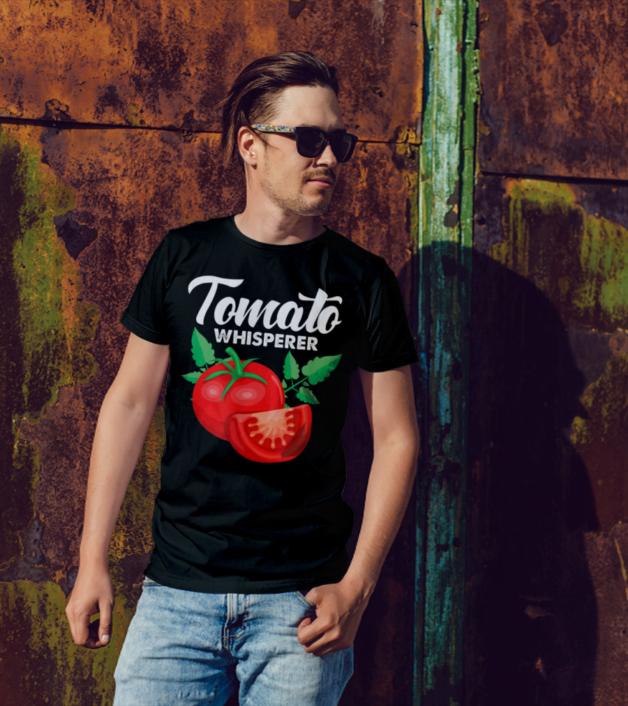 Tomato Whisperer Vegan Vegetarian Gardener Gardening Tomato With Leaves T-Shirt