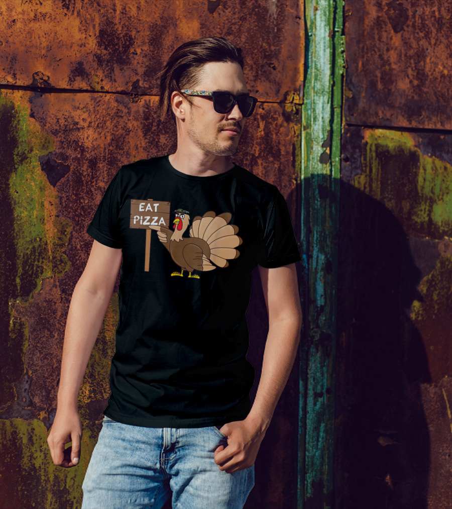 Eat Pizza Turkey Kids Adult Vegan Thanksgiving T-Shirt