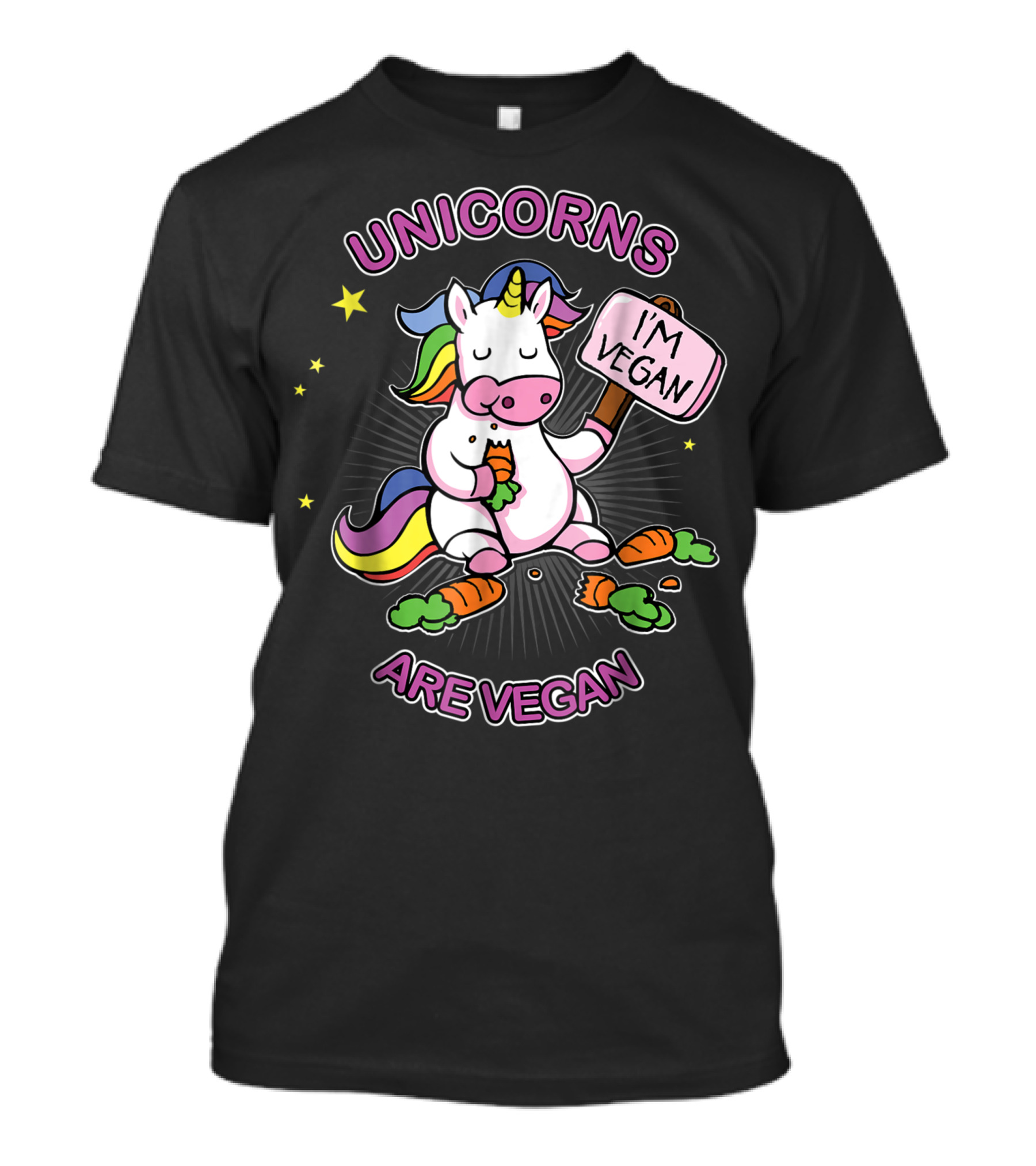 UNICORNS ARE VEGAN I'M VEGAN CARROT EATING RAINBOW UNICORN STARS T-Shirt