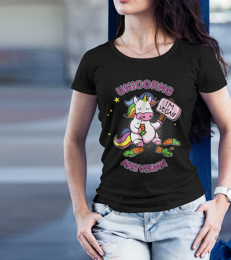 UNICORNS ARE VEGAN I'M VEGAN CARROT EATING RAINBOW UNICORN STARS T-Shirt