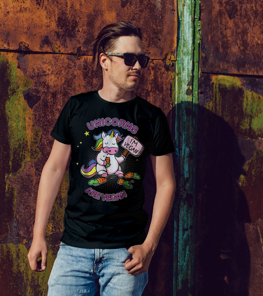 UNICORNS ARE VEGAN I'M VEGAN CARROT EATING RAINBOW UNICORN STARS T-Shirt