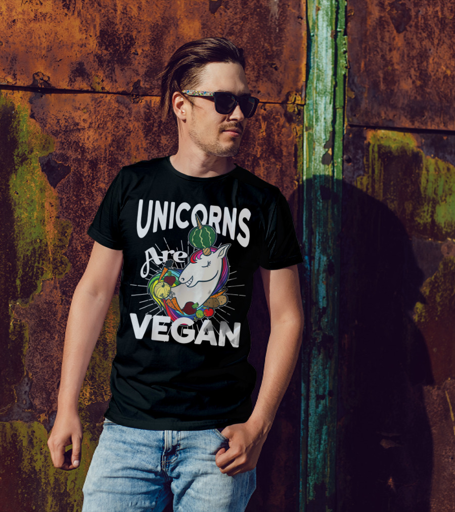 Unicorns Are Vegan Vegetarian Veggie Love Rainbow Vegetables T-Shirt