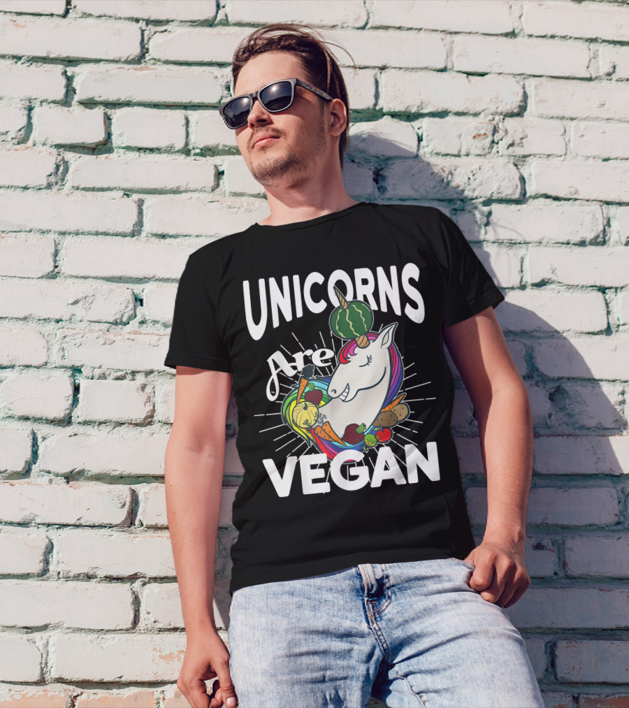 Unicorns Are Vegan Vegetarian Veggie Love Rainbow Vegetables T-Shirt