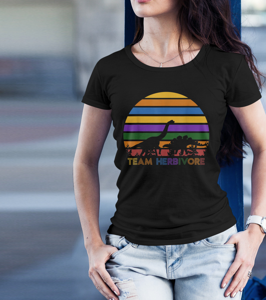 Team Herbivore Vegan Vintage Dinosaur Stripes T-Shirt