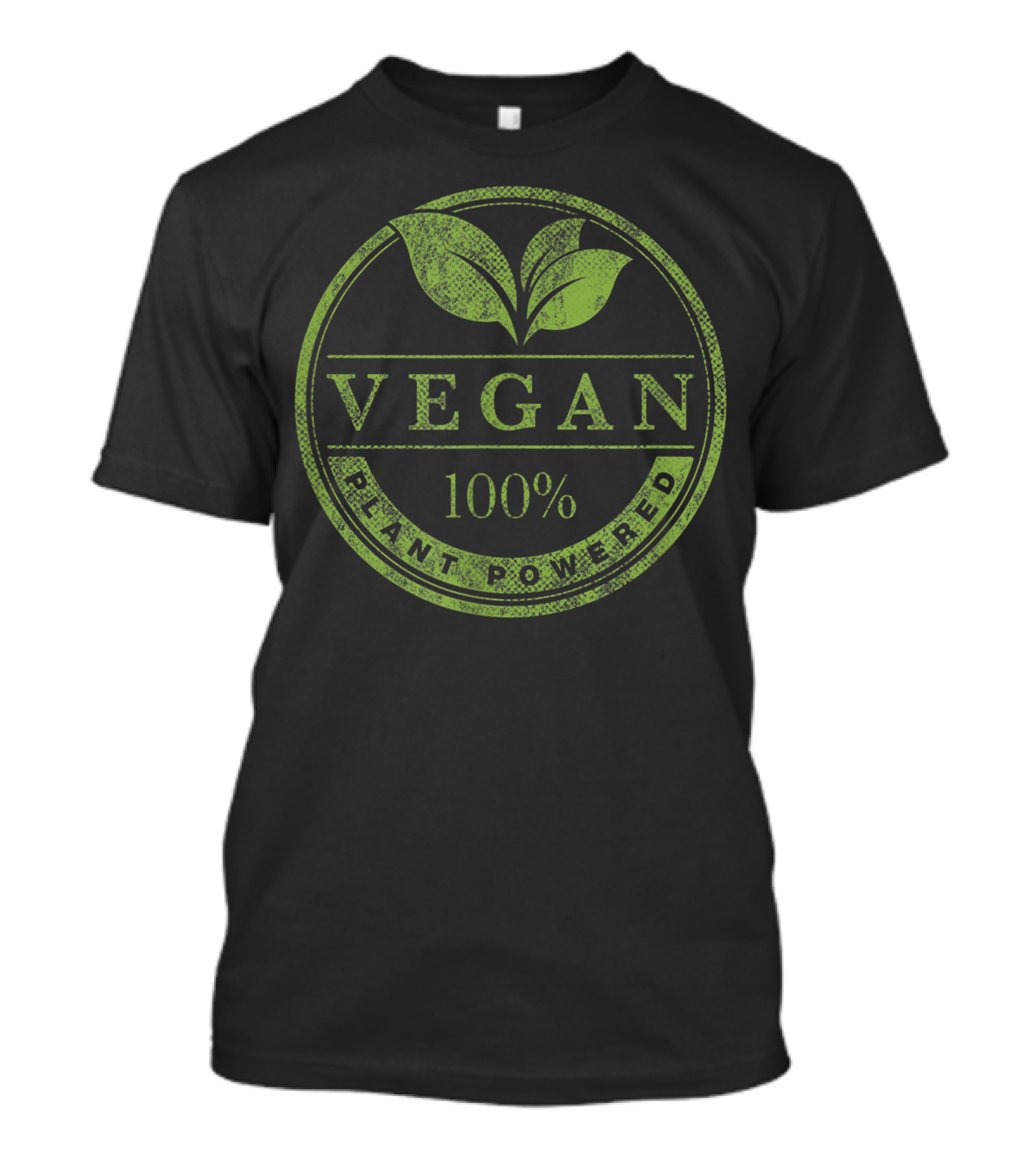 Vegan 100% Plant Powered Rubber Stamp Style Leaf Emblem T-Shirt