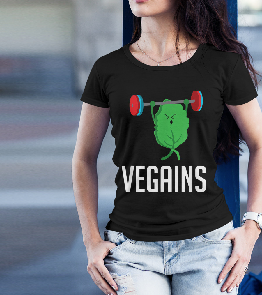 VEGAINS Plant Powered Workout Gym Leaf Lifting Weights T-Shirt