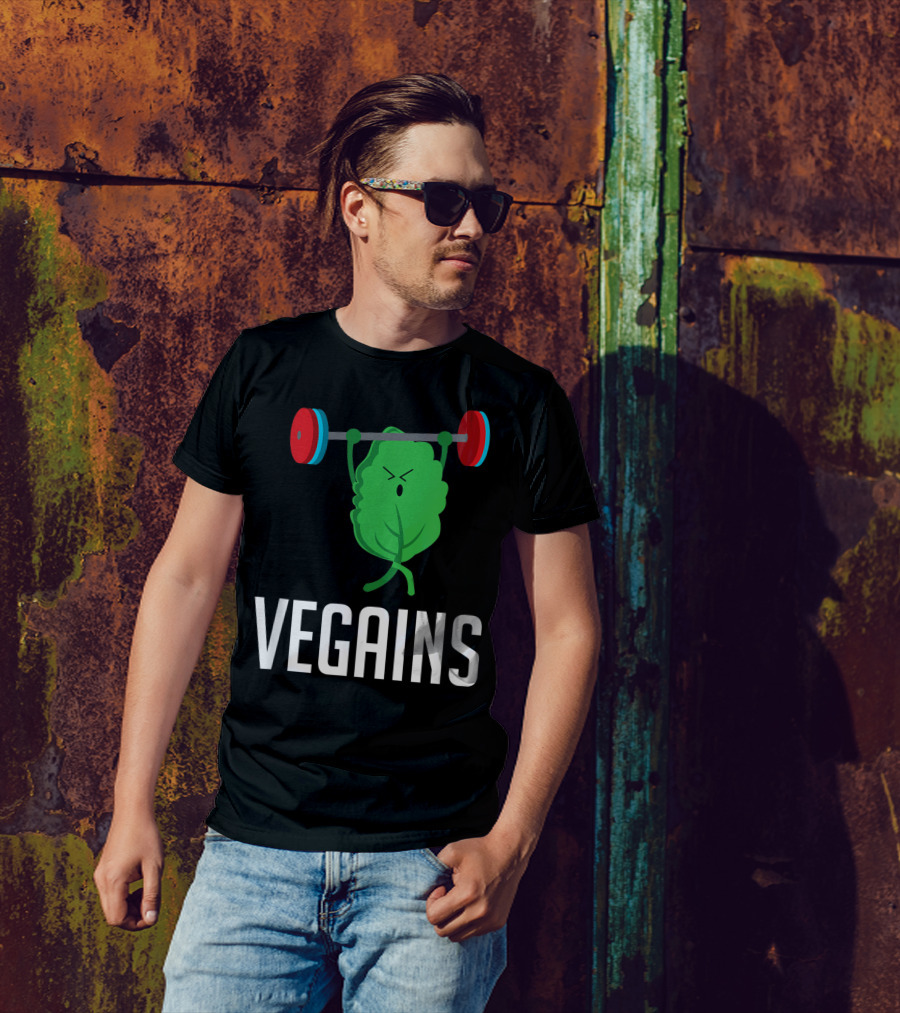 VEGAINS Plant Powered Workout Gym Leaf Lifting Weights T-Shirt