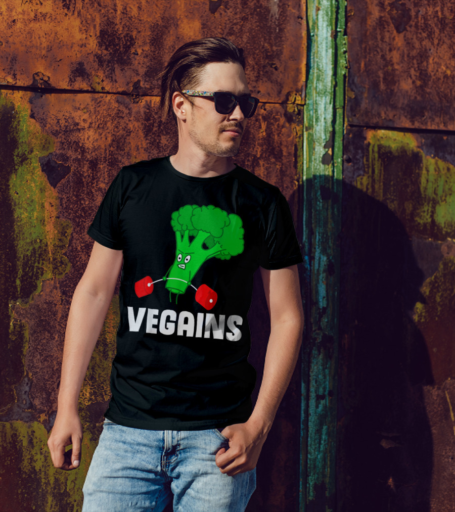 Vegains Broccoli Weightlifting For Vegan Athlete Plant Powered Workout T-Shirt