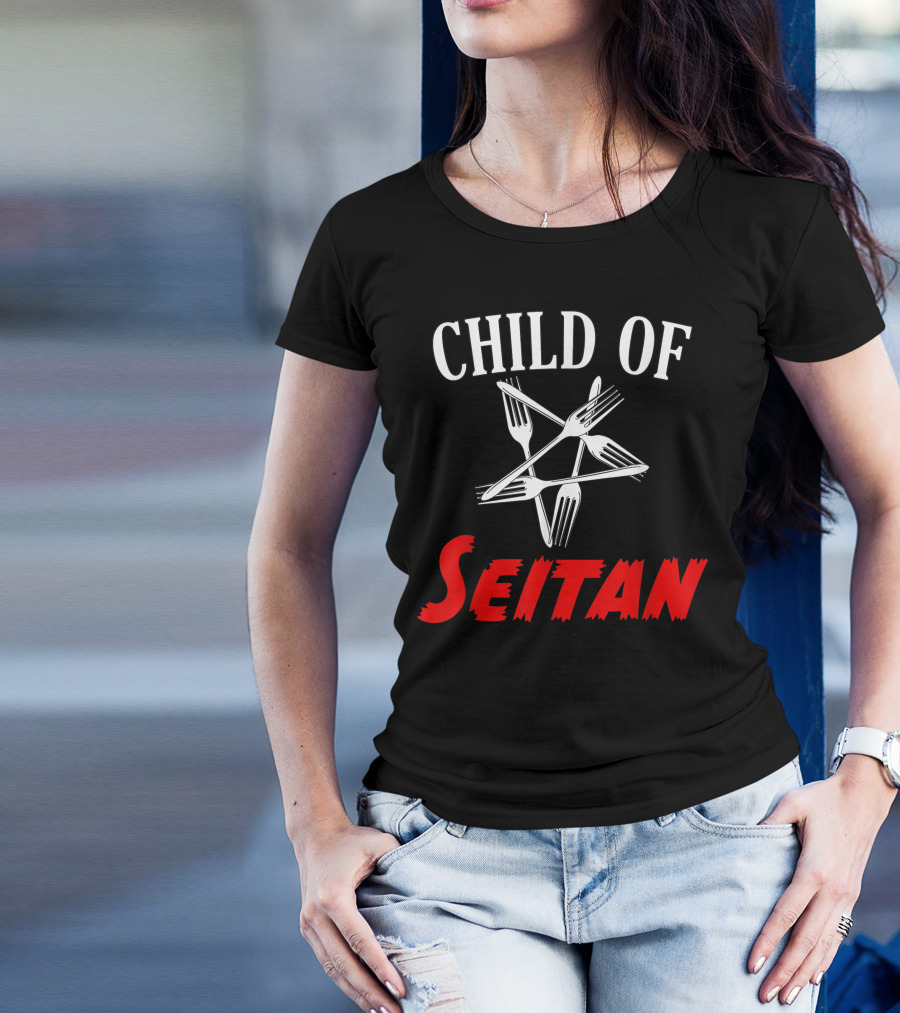 Child Of Seitan Vegan Halloween Black Metal Pun T-Shirt