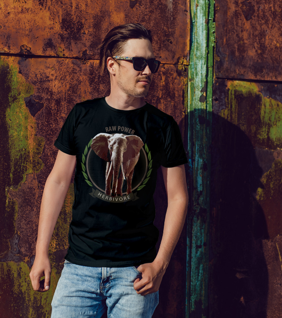 Raw Power Vegan Elephant Herbivore Circle T-Shirt