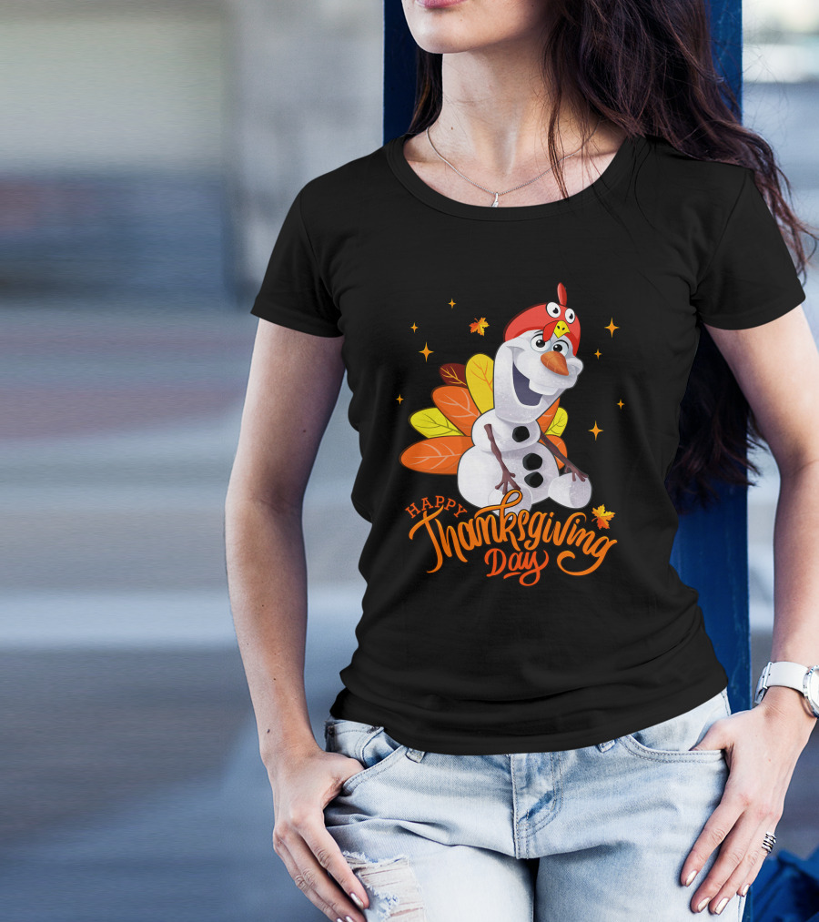 Happy Thanksgiving Day Olaf Snowman With Turkey Leaves And Stars T-Shirt