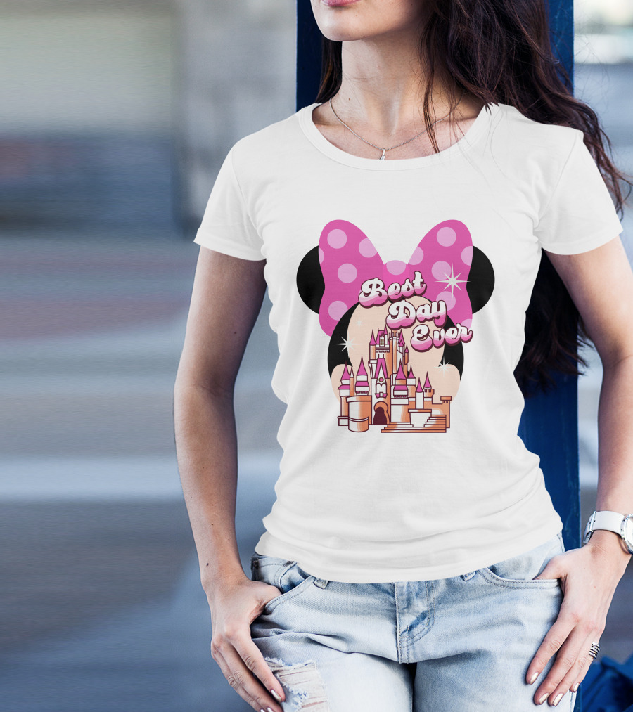 Minnie Best Day Ever Castle Pink Bow T-Shirt