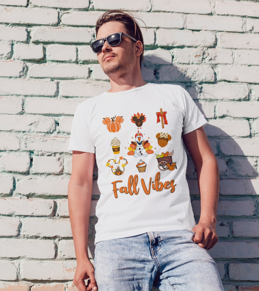 Fall Vibes Olaf Pumpkin Mickey Ears Turkey Cupcake T-Shirt
