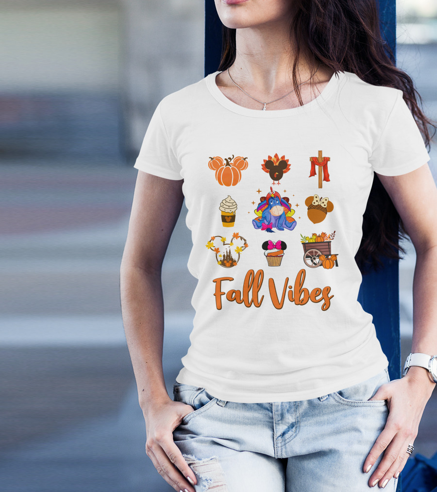 Fall Vibes Eeyore Autumn Mickey Pumpkin Cupcake Harvest T-Shirt