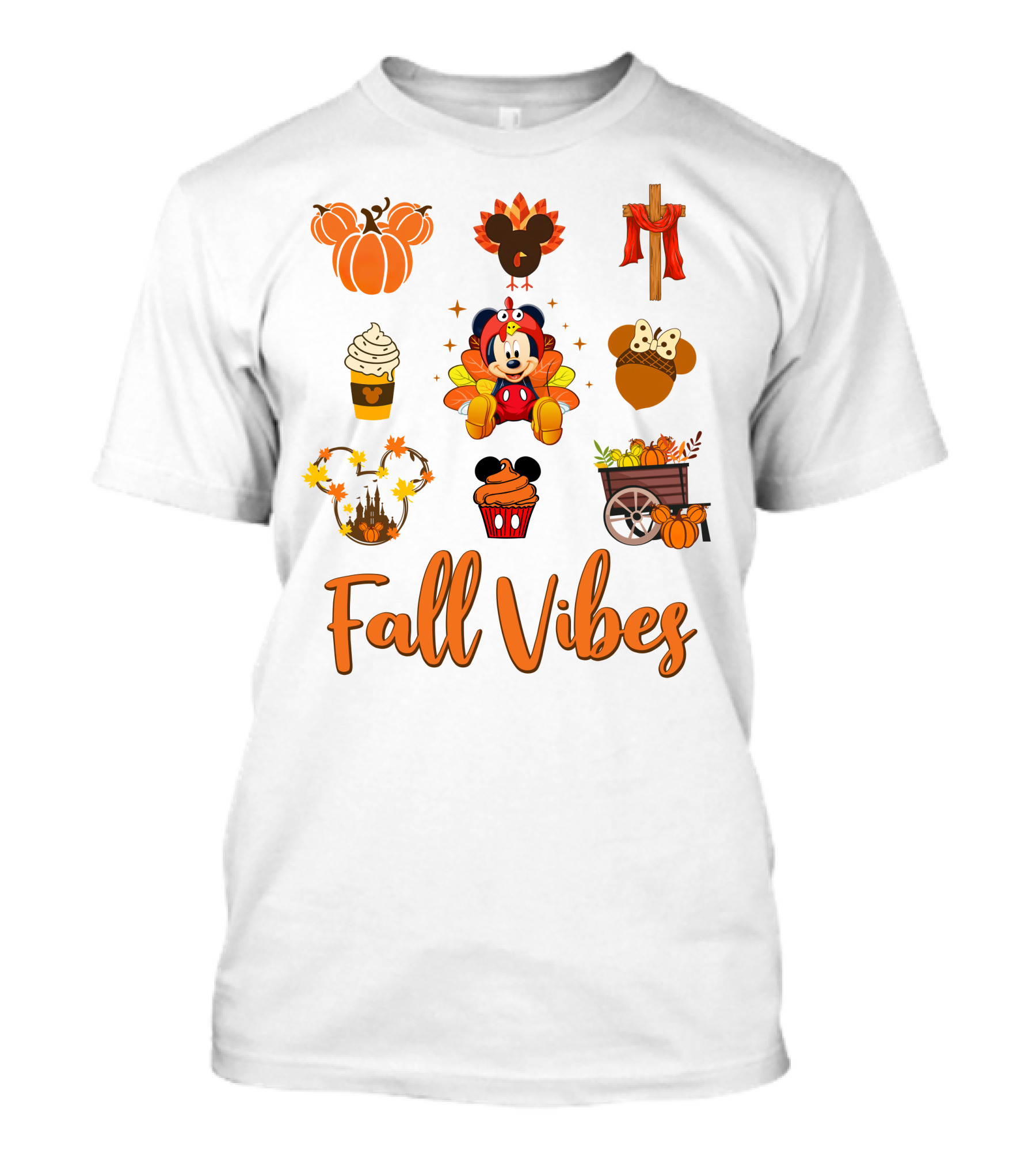 Fall Vibes Mickey Pumpkin Mouse Ears Thanksgiving Cupcake Harvest Decor T-Shirt