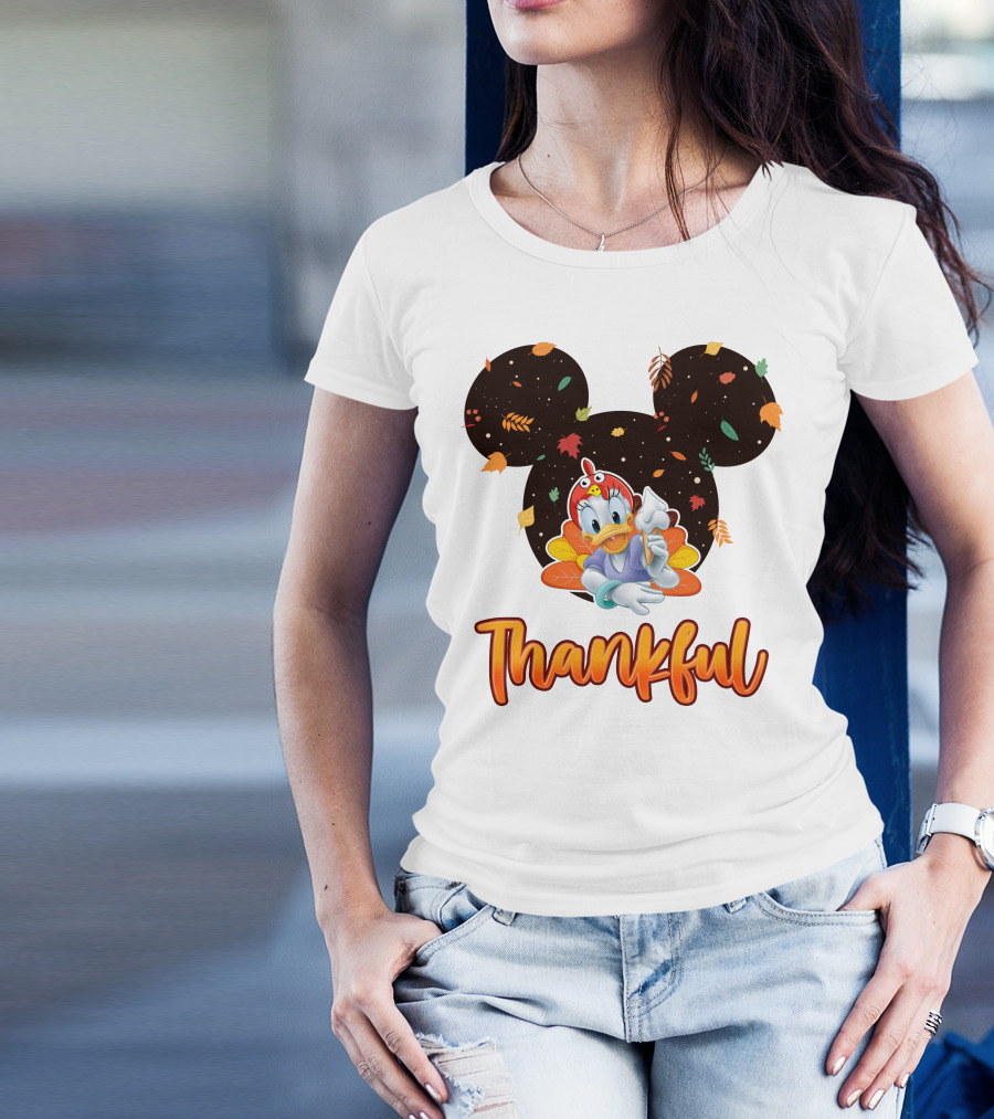 Thankful Daisy Thanksgiving Mickey Leaves T-Shirt