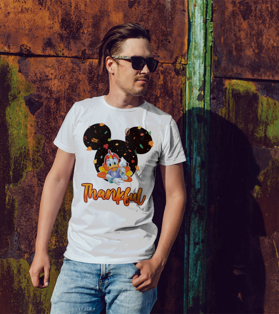 Thankful Daisy Thanksgiving Mickey Leaves T-Shirt