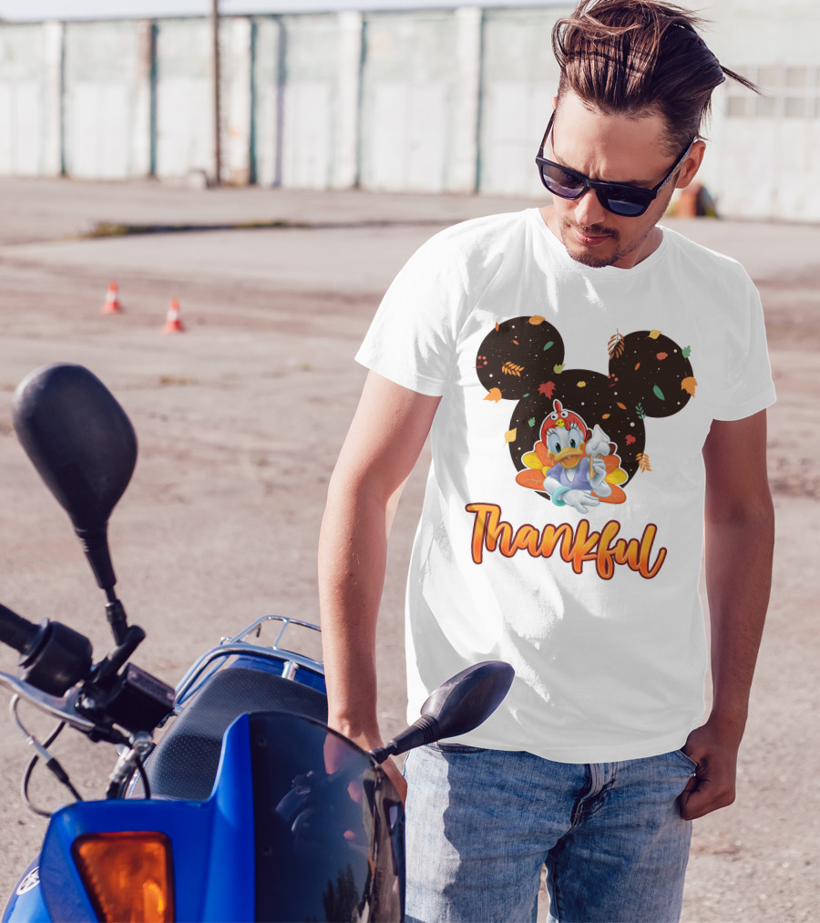 Thankful Daisy Thanksgiving Mickey Leaves T-Shirt
