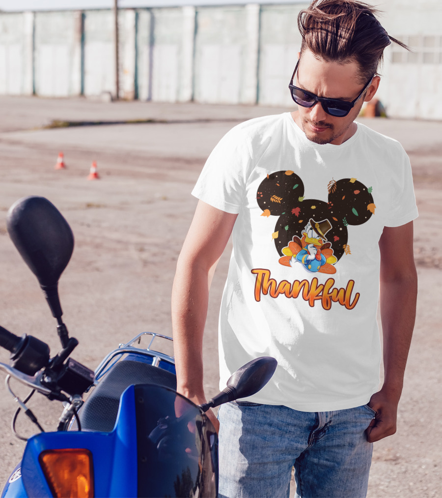 Thankful Donald Duck Mickey Ears Fall Leaves T-Shirt