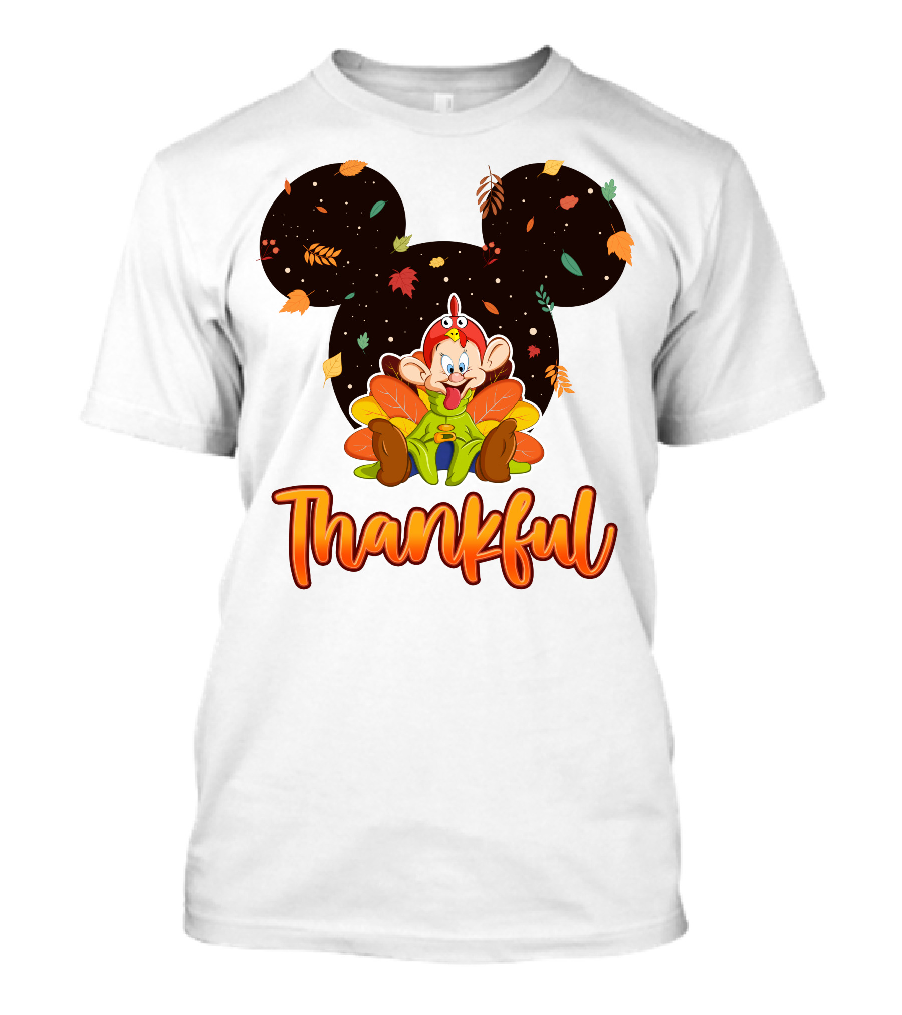 Thankful Dopey Thanksgiving Mickey Ears Fall Leaves T-Shirt