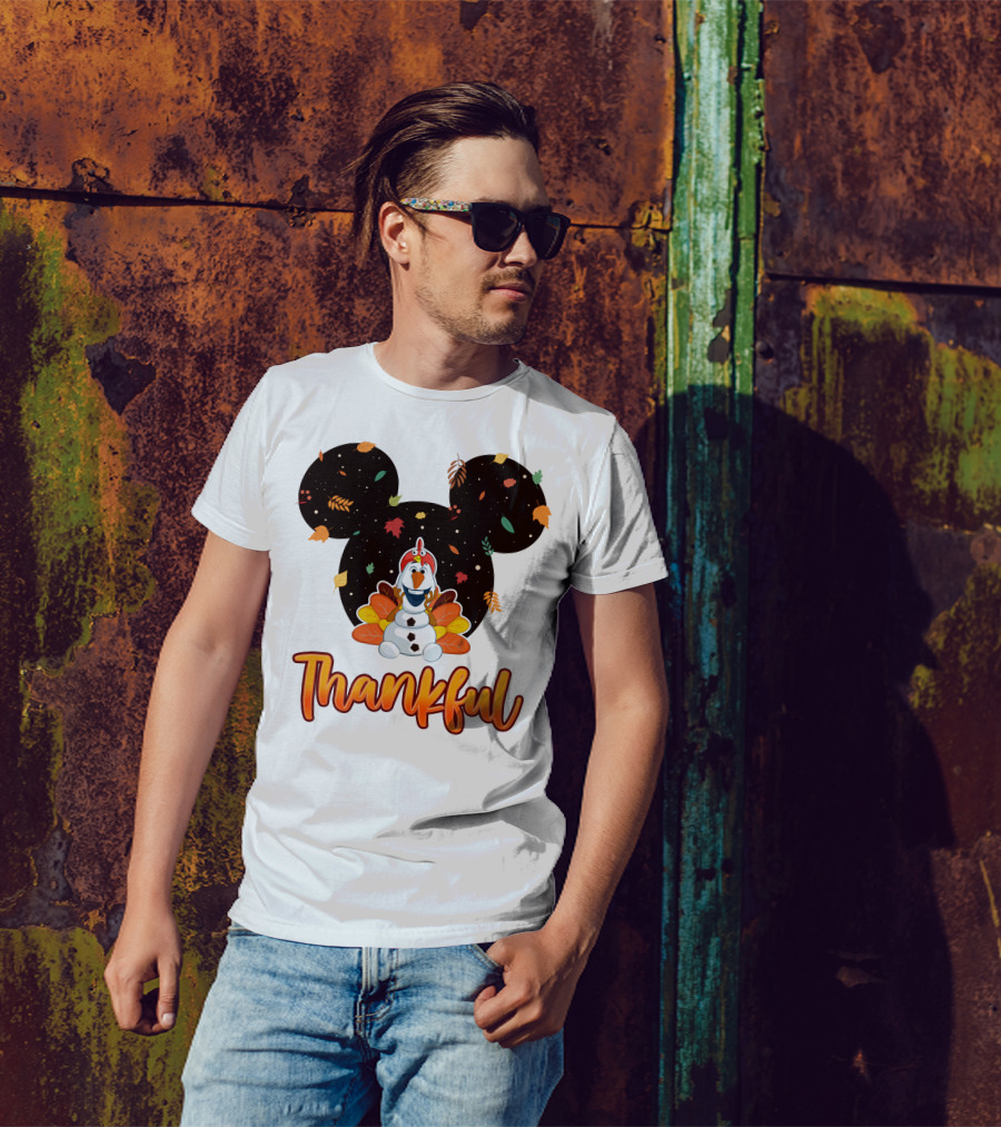 Thankful Olaf Autumn Leaves Mickey Ears T-Shirt