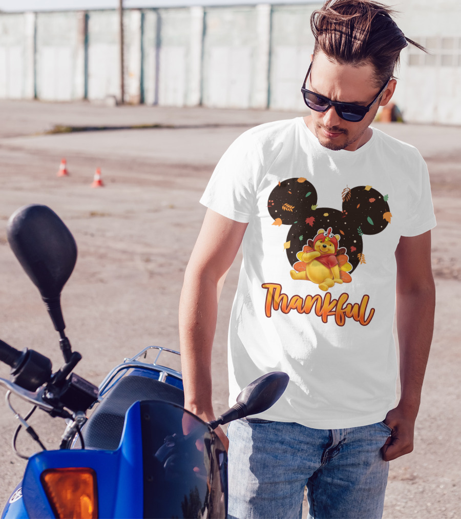 Thankful Pooh Turkey Costume Mickey Ears Leaves T-Shirt