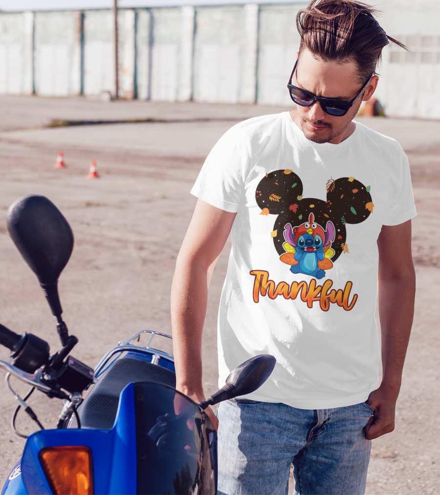 Thankful Stitch Thanksgiving Mickey Ears Autumn Leaves T-Shirt