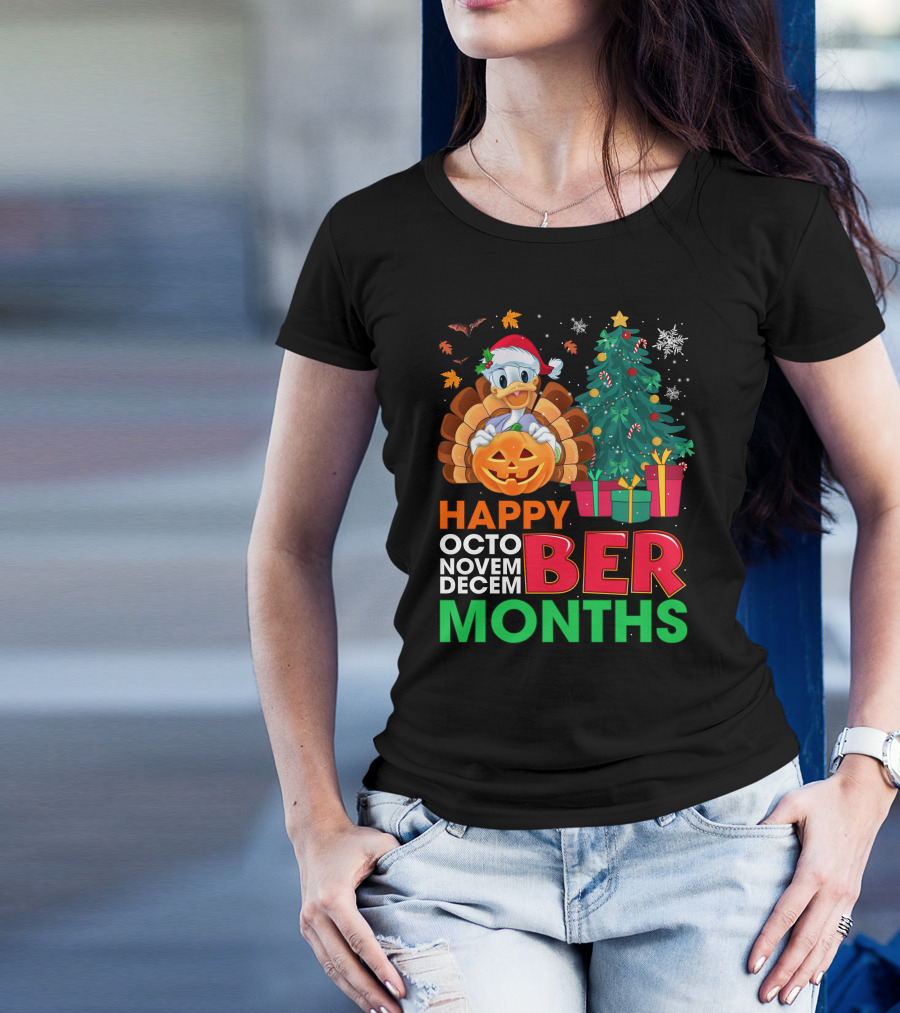 Happy Octo Novem Decem Ber Months Turkey Christmas Tree Pumpkin Duck T-Shirt