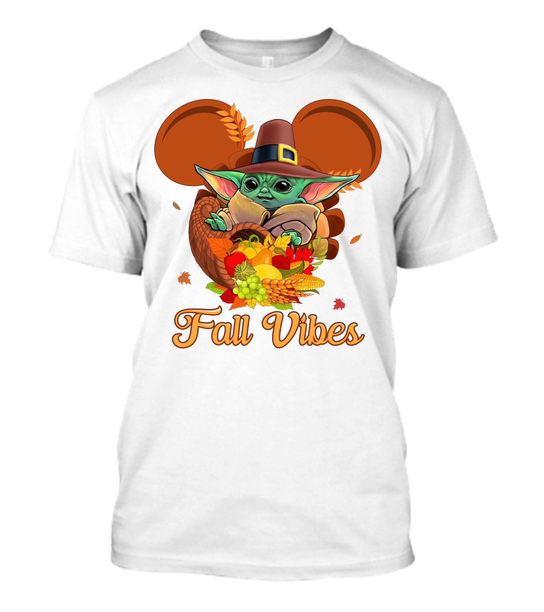 Fall Vibes Baby Yoda Mickey Ears Cornucopia T-Shirt
