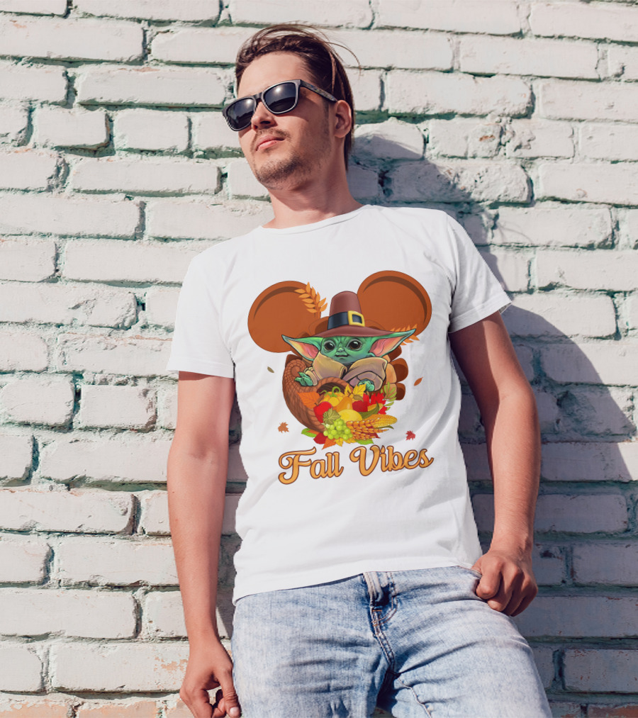 Fall Vibes Baby Yoda Mickey Ears Cornucopia T-Shirt