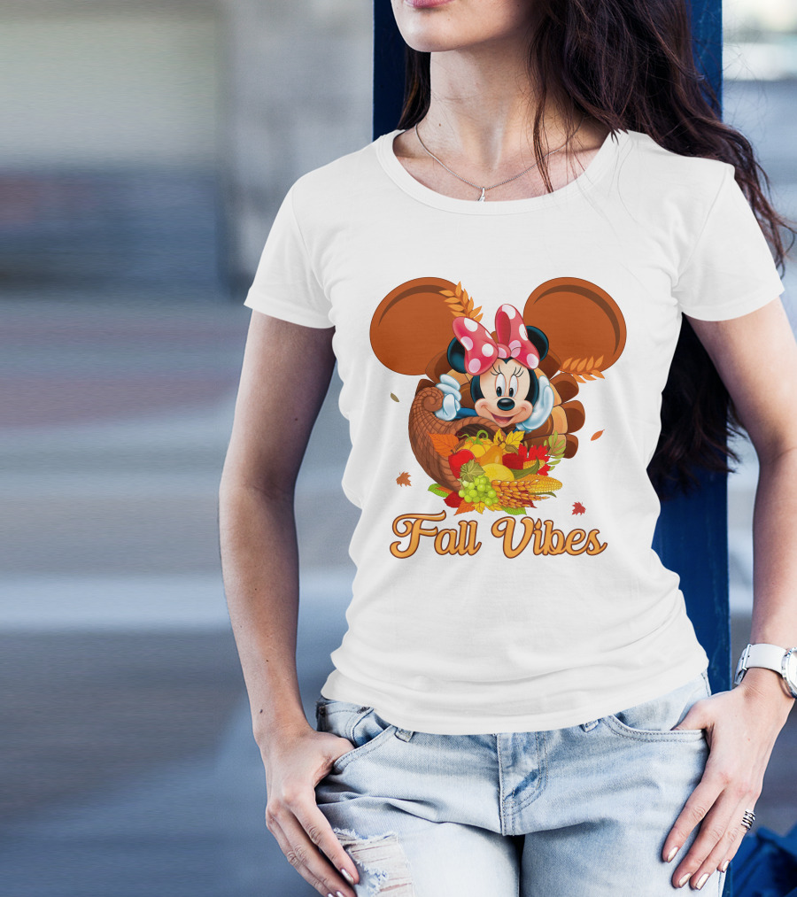 Minnie Fall Vibes Cornucopia Harvest Theme T-Shirt