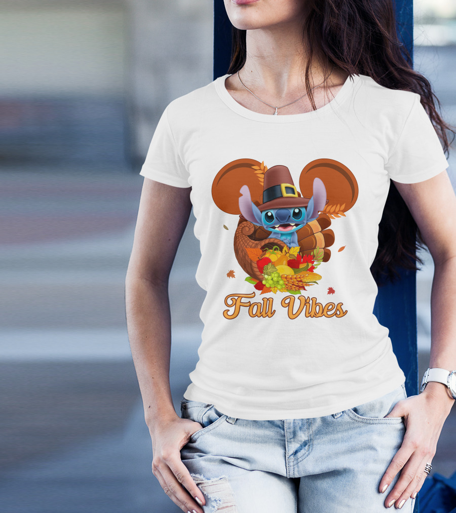 Fall Vibes Stitch Thanksgiving Cornucopia T-Shirt