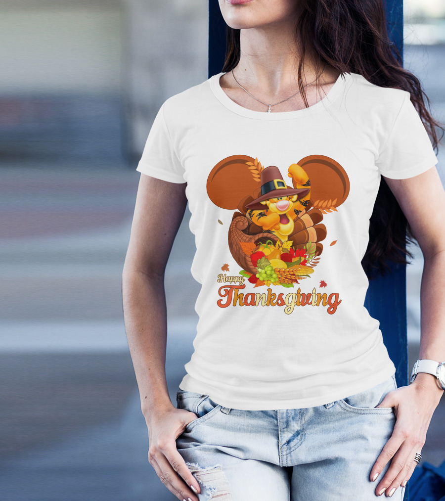 Happy Thanksgiving Tigger Cornucopia Celebration T-Shirt