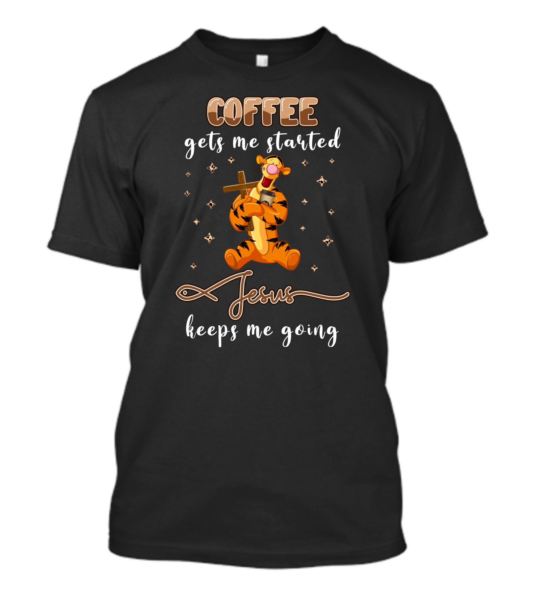 Coffee Gets Me Started Jesus Keeps Me Going Tigger T-Shirt
