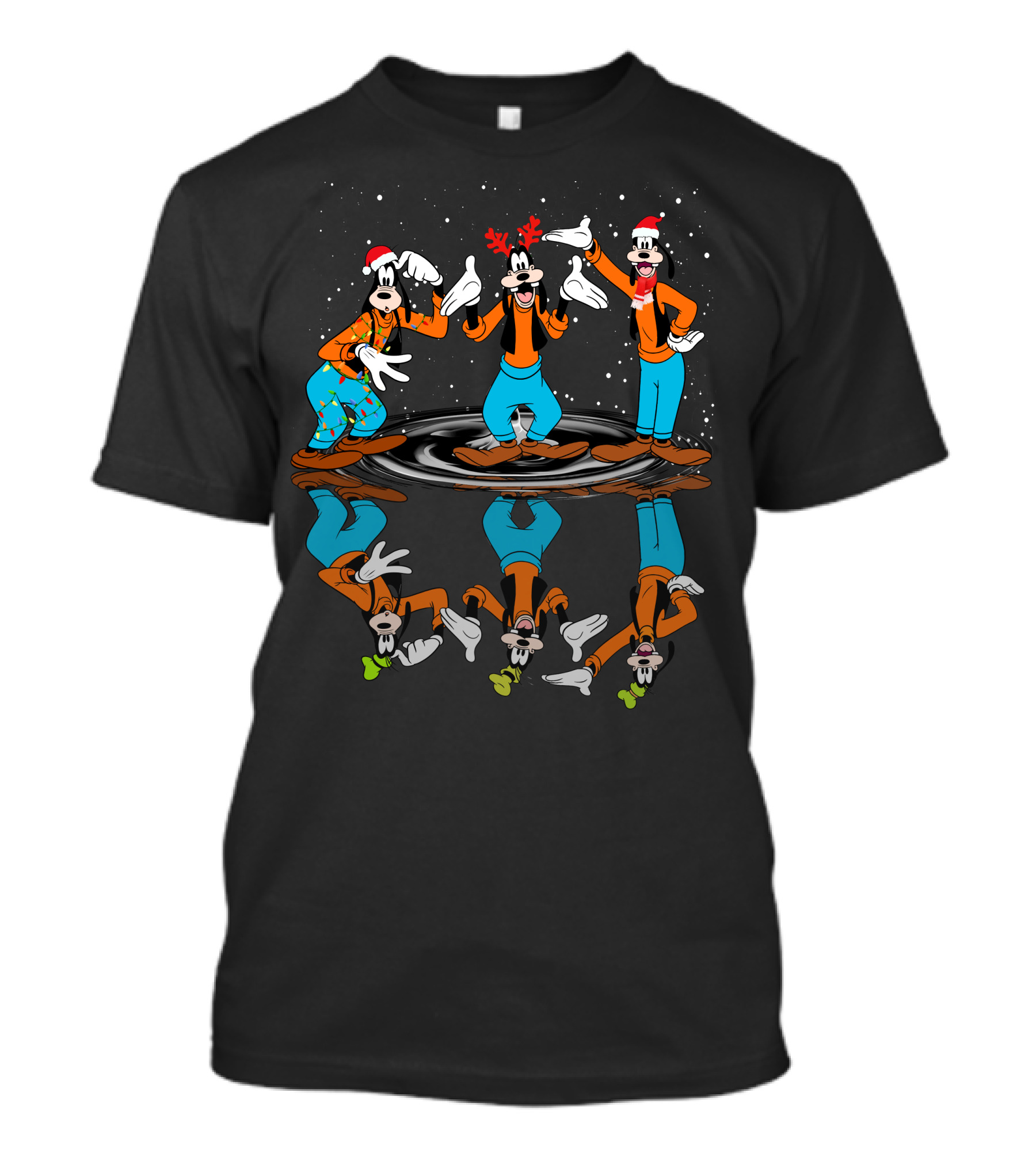 Goofy Holiday Reflections With Santa Hats And Antlers T-Shirt