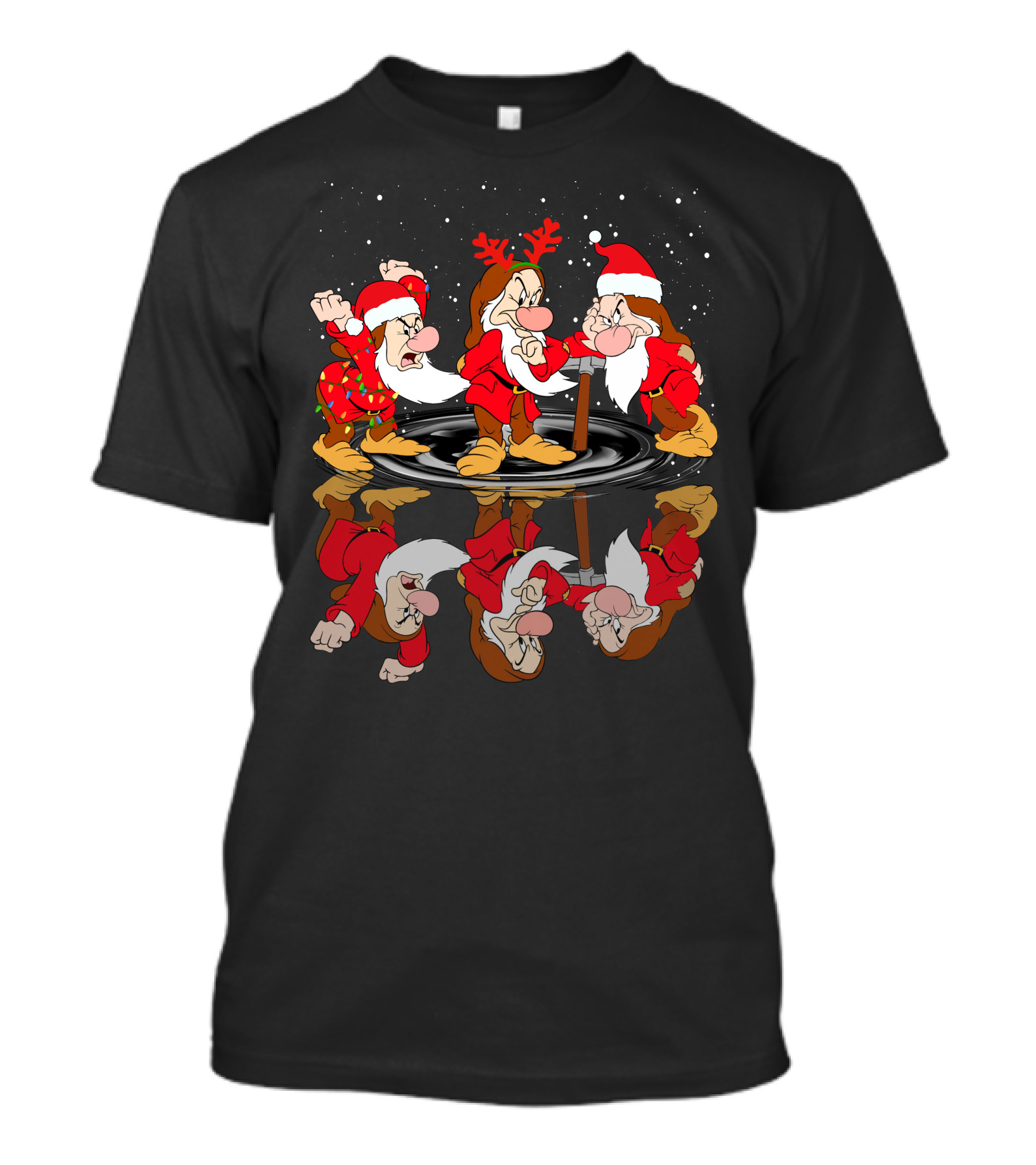 Grumpy Santa Claus Reflection With Seven Dwarfs Christmas Theme T-Shirt