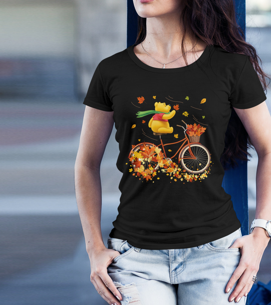 Winnie The Pooh Autumn Leaves Bicycle Ride T-Shirt