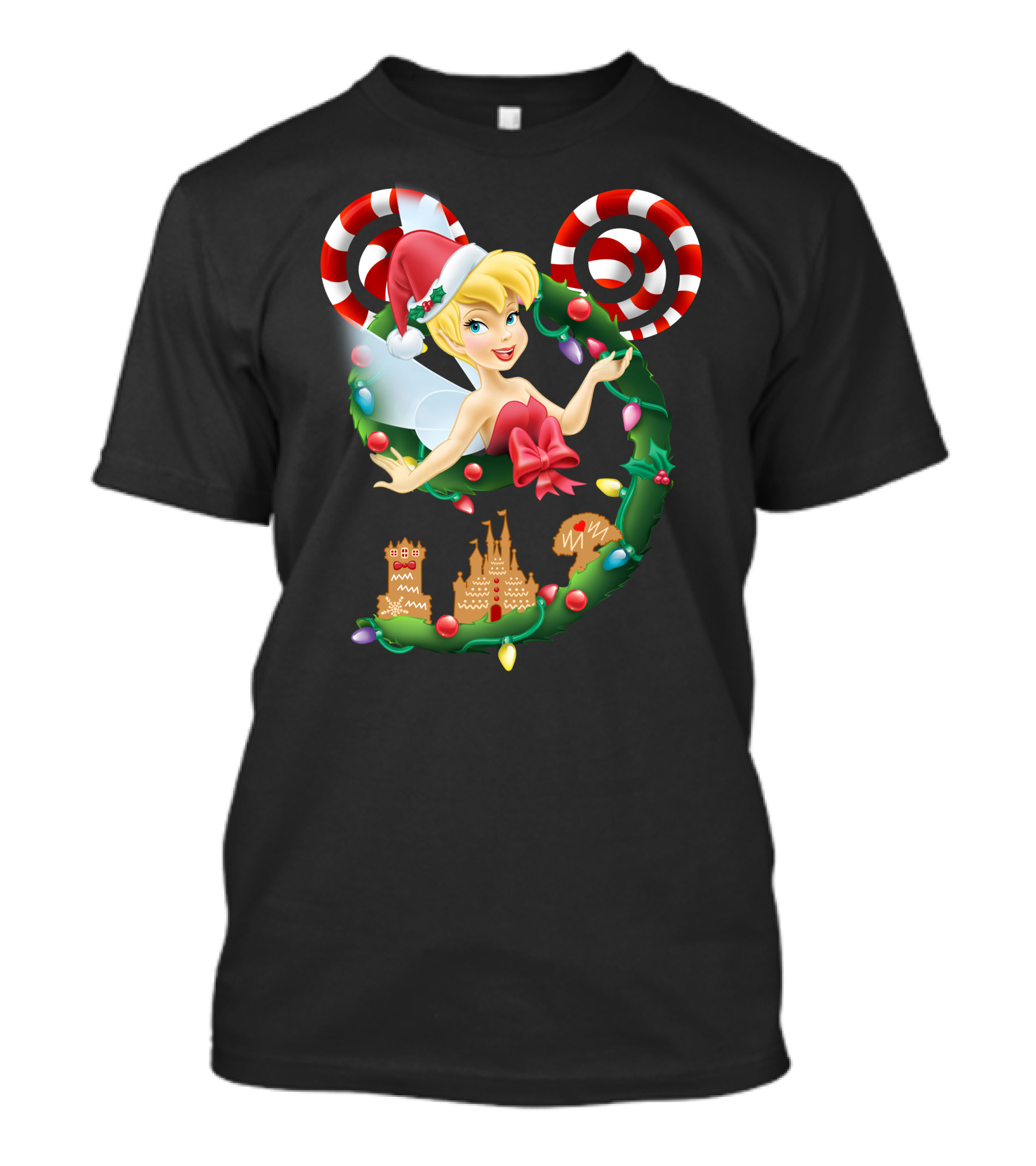 Tinkerbell Christmas Mickey Wreath With Candy Canes And Castle T-Shirt