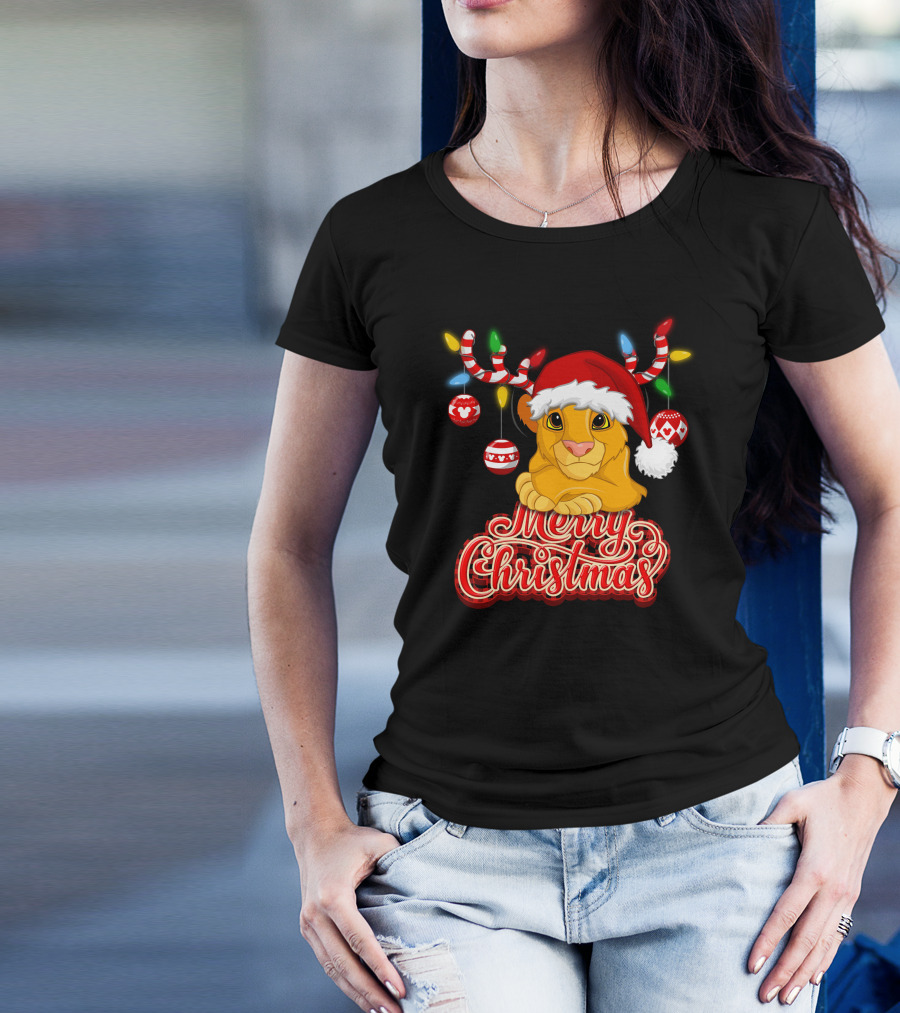 Simba Merry Christmas Santa Hat And Reindeer Antlers T-Shirt
