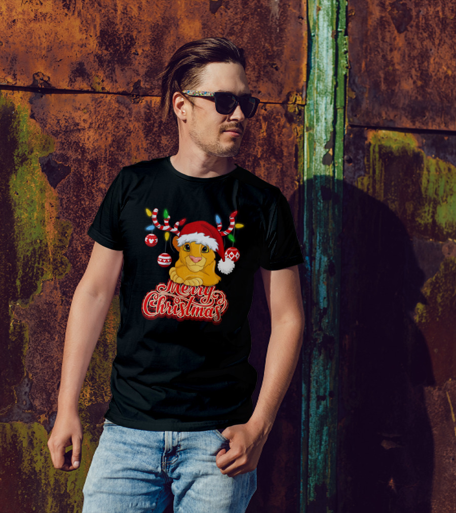 Simba Merry Christmas Santa Hat And Reindeer Antlers T-Shirt