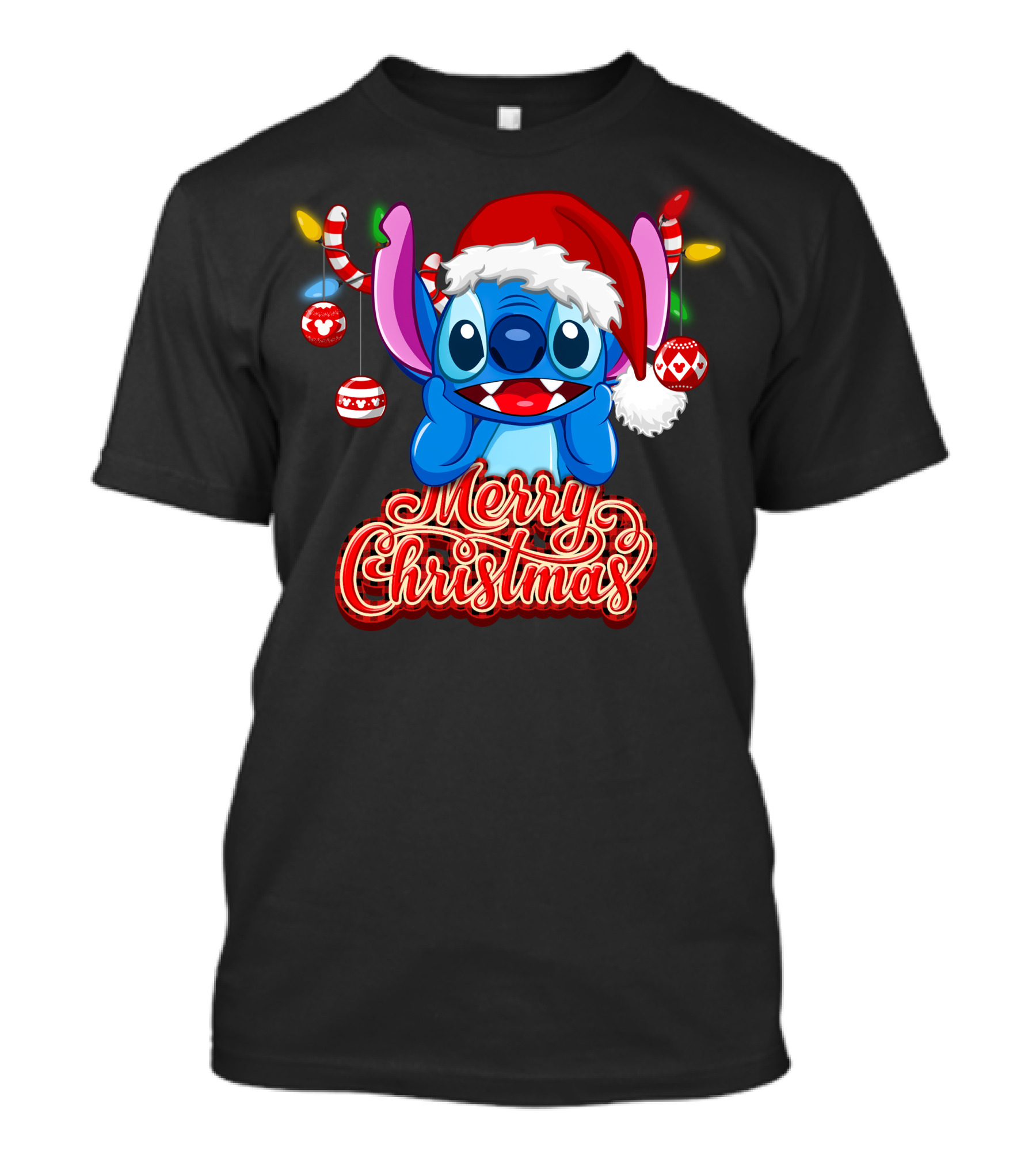 Merry Christmas Stitch Santa Hat Ornaments T-Shirt