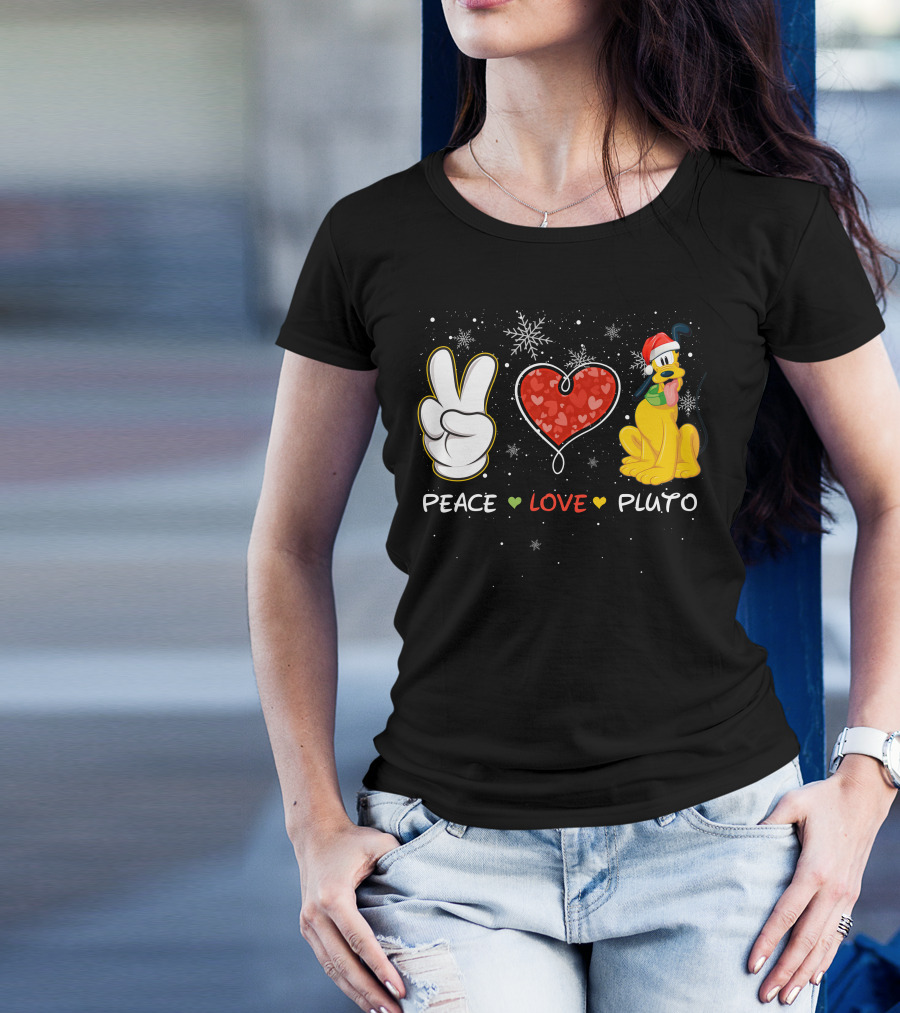 Peace Love Pluto Snowflakes Santa Hat T-Shirt
