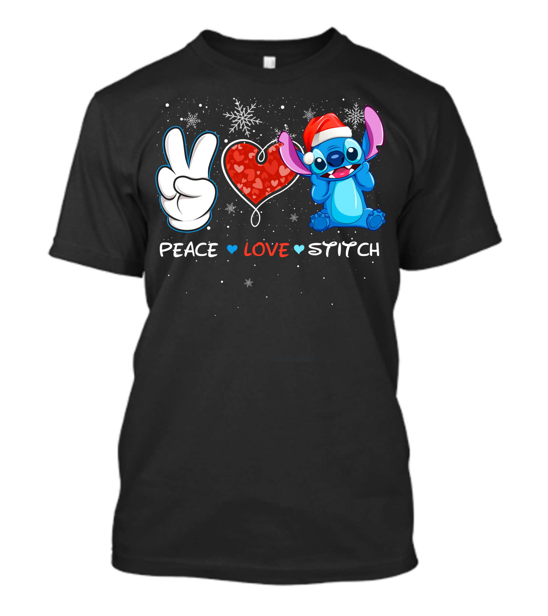 Peace Love Stitch Christmas Santa Hat T-Shirt