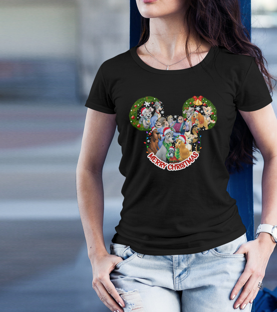 Merry Christmas Disney Lady And The Tramp Mickey Mouse Ears T-Shirt