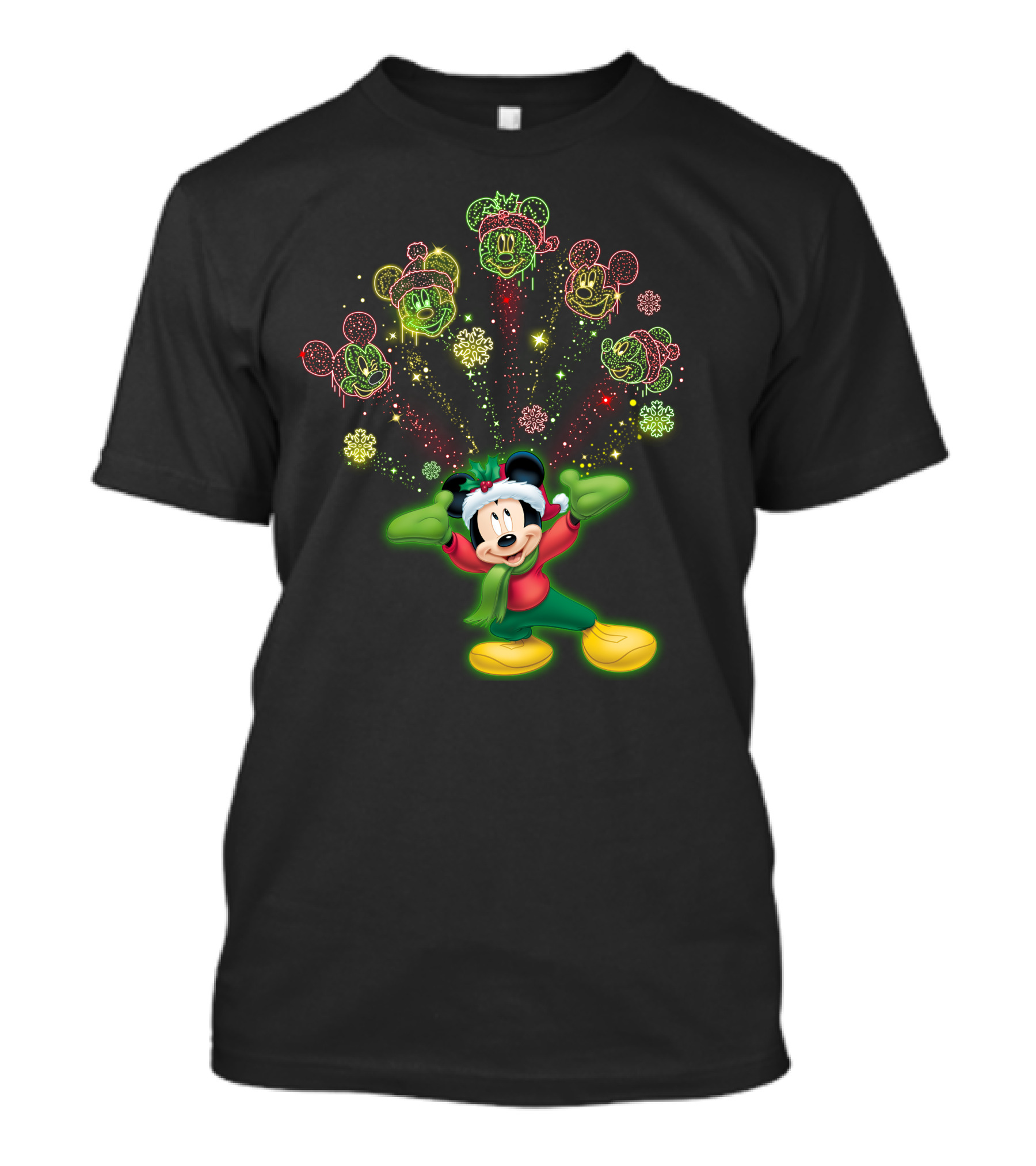 Mickey Mouse Christmas Holiday Cheer With Festive Lights And Snowflakes T-Shirt