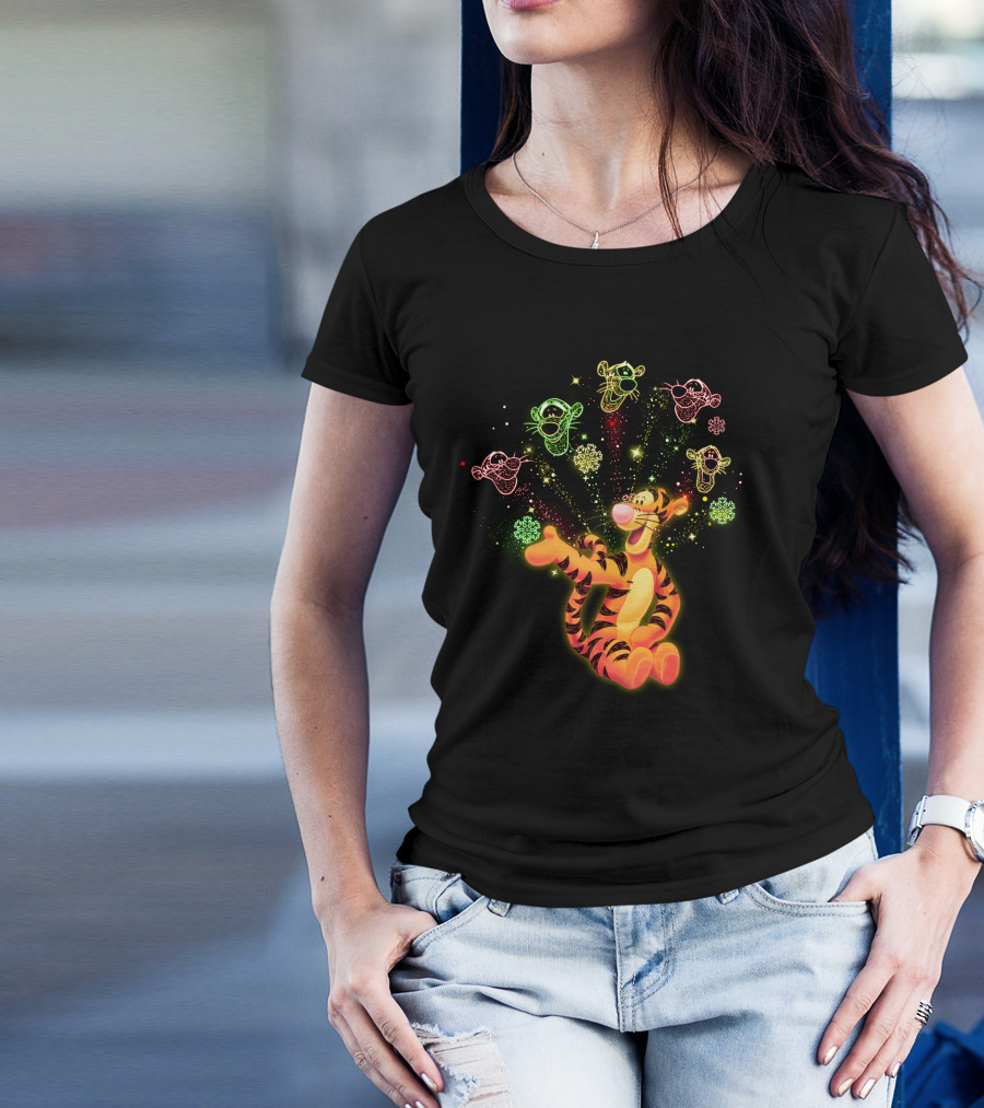 Tigger Playful Celebration With Magical Multicolored Starry Outlines T-Shirt