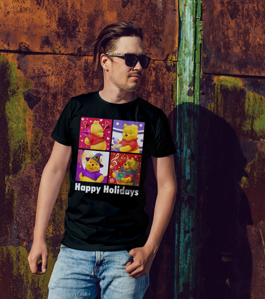 Happy Holidays Pooh Bear Festive Seasonal Celebrations T-Shirt